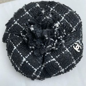 Authentic Chanel uniform Tweed Brooch. Black and white